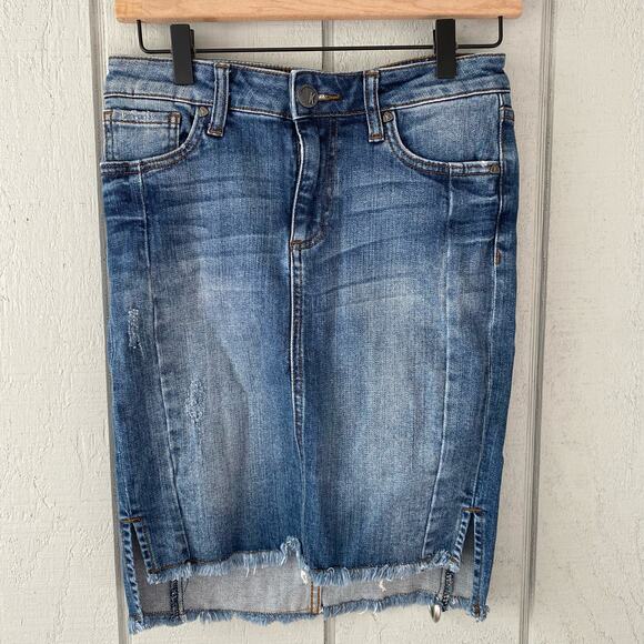 Kut from Kloth Connie Denim Fray Hem Skirt - Picture 1 of 6